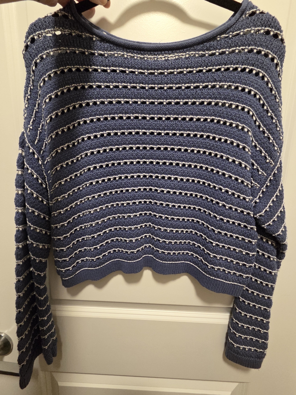 Hollister Navy and White Striped Open-Knit Crewneck Sweater - Picture 3 of 7
